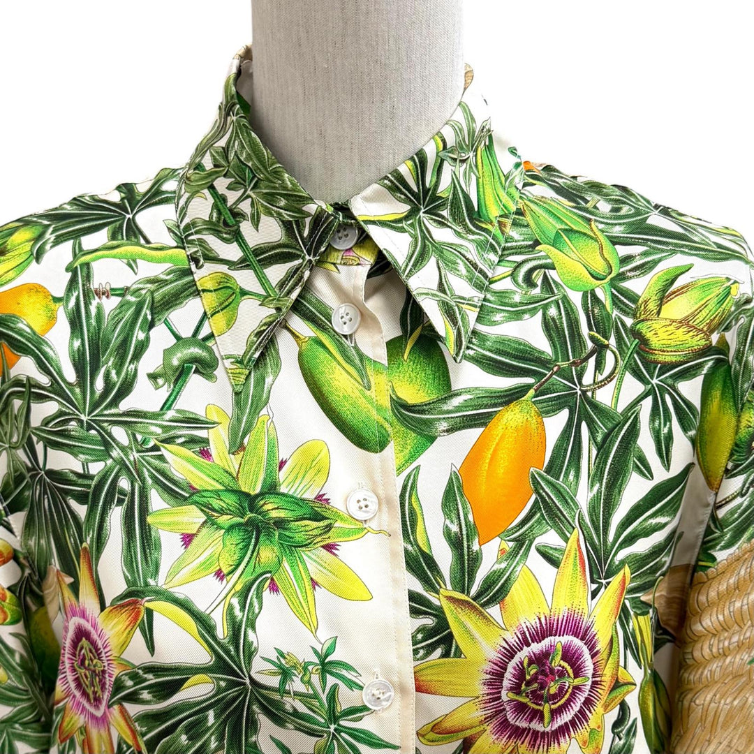 Excellent HERMES Long sleeve shirt Passiflores Passion Flower Multi silk 36