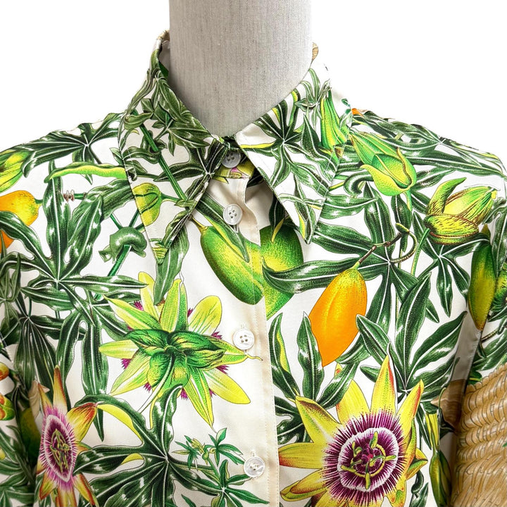 Excellent HERMES Long sleeve shirt Passiflores Passion Flower Multi silk 36
