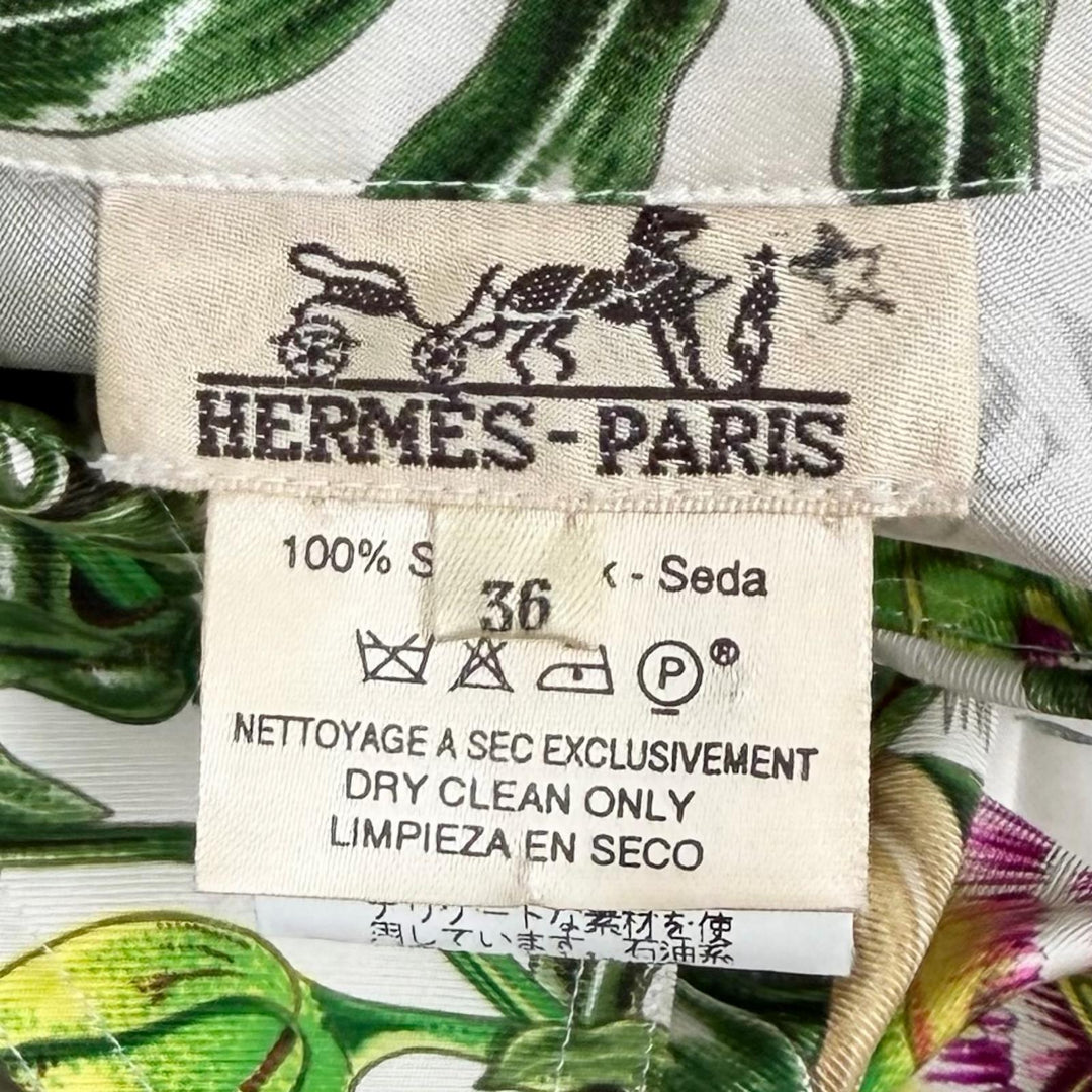 Excellent HERMES Long sleeve shirt Passiflores Passion Flower Multi silk 36