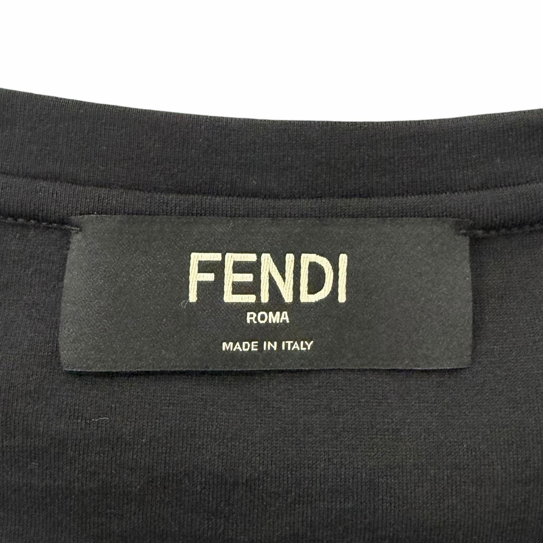 Pristine FENDI Short sleeve T-shirt FF Logo Car Ligraphy black cotton mens S