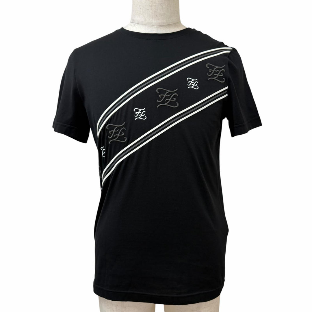 Pristine FENDI Short sleeve T-shirt FF Logo Car Ligraphy black cotton mens S