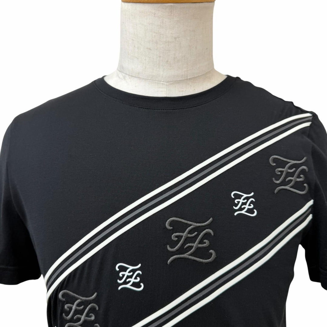 Pristine FENDI Short sleeve T-shirt FF Logo Car Ligraphy black cotton mens S