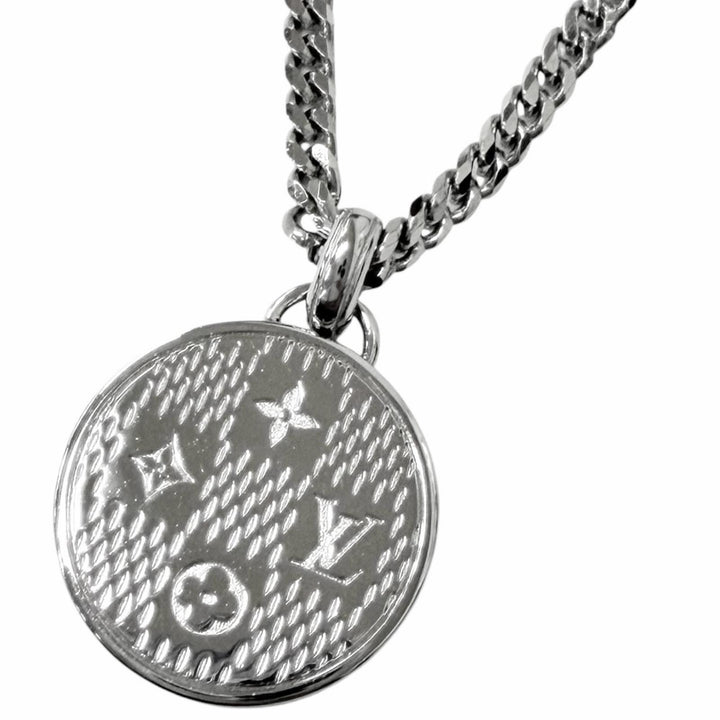 Excellent LOUIS VUITTON Necklace Pendant Damier Staple Silver mens M02446