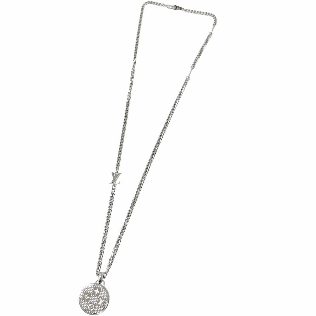 Excellent LOUIS VUITTON Necklace Pendant Damier Staple Silver mens M02446