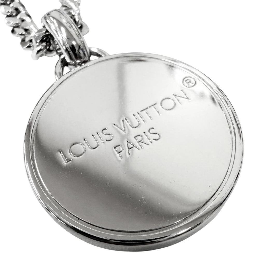 Excellent LOUIS VUITTON Necklace Pendant Damier Staple Silver mens M02446