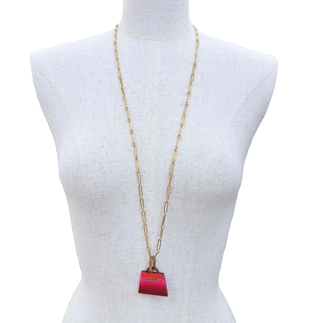Great HERMES Necklace Amulet Marokinje GM Fusion Kelly Pendant Necklace Pink
