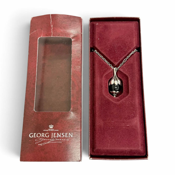 Great Georg Jensen Rosehip motif ear pendant necklace T-bar Silver 925 1991