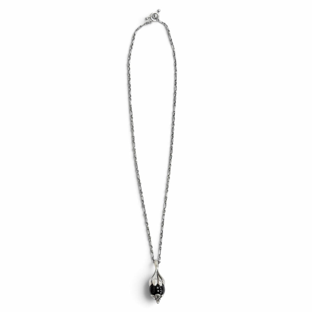 Great Georg Jensen Rosehip motif ear pendant necklace T-bar Silver 925 1991
