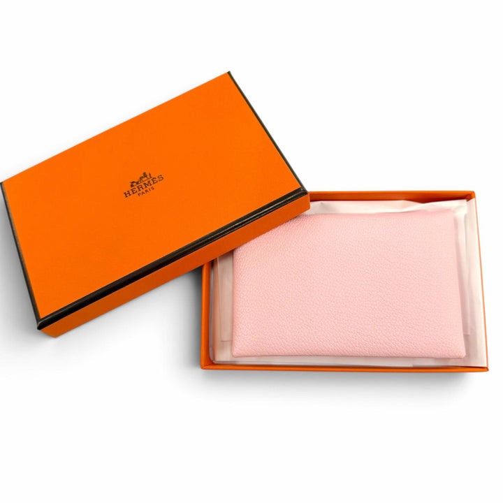 Pristine HERMES Card Case Calvi Pass case pink Epsom Leather Women