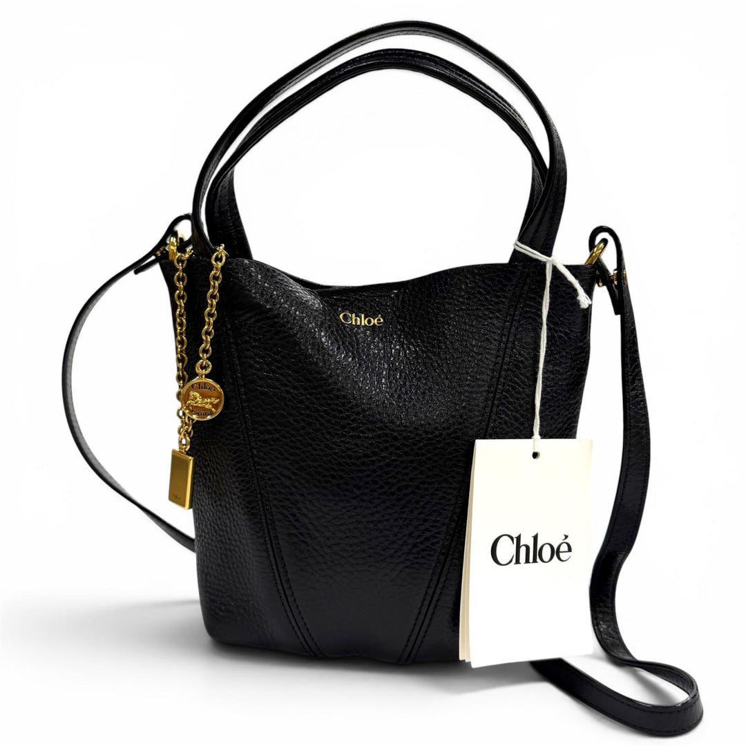 Pristine Chloe Shoulder Bag Spin black leather CHC25Stainless Steel812N84001