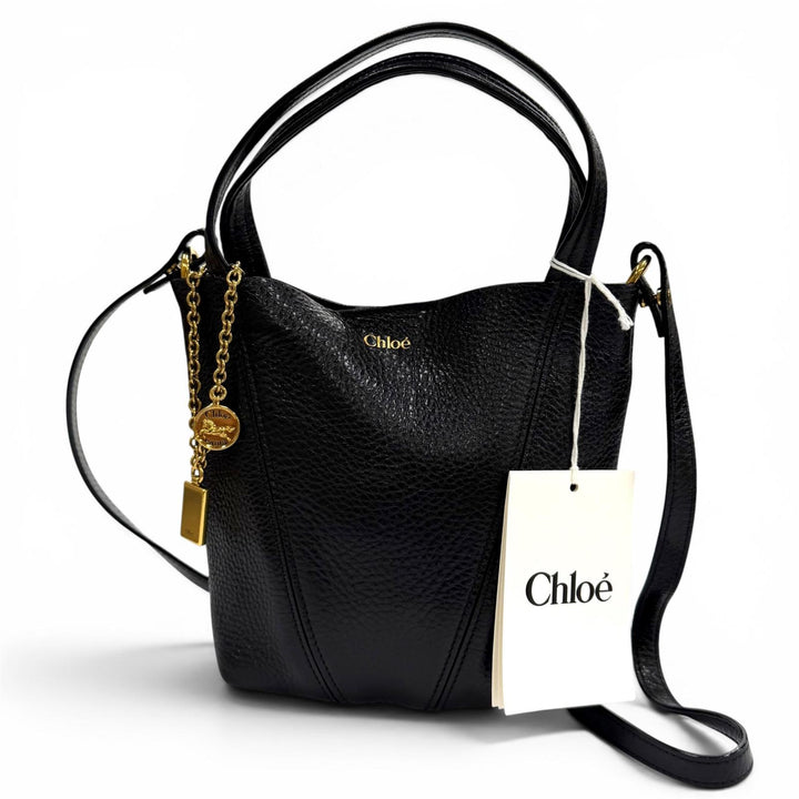 Pristine Chloe Shoulder Bag Spin black leather CHC25Stainless Steel812N84001
