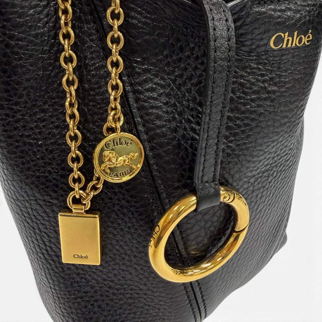 Pristine Chloe Shoulder Bag Spin black leather CHC25Stainless Steel812N84001