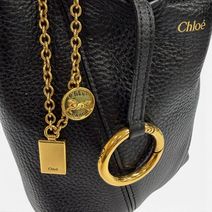 Pristine Chloe Shoulder Bag Spin black leather CHC25Stainless Steel812N84001