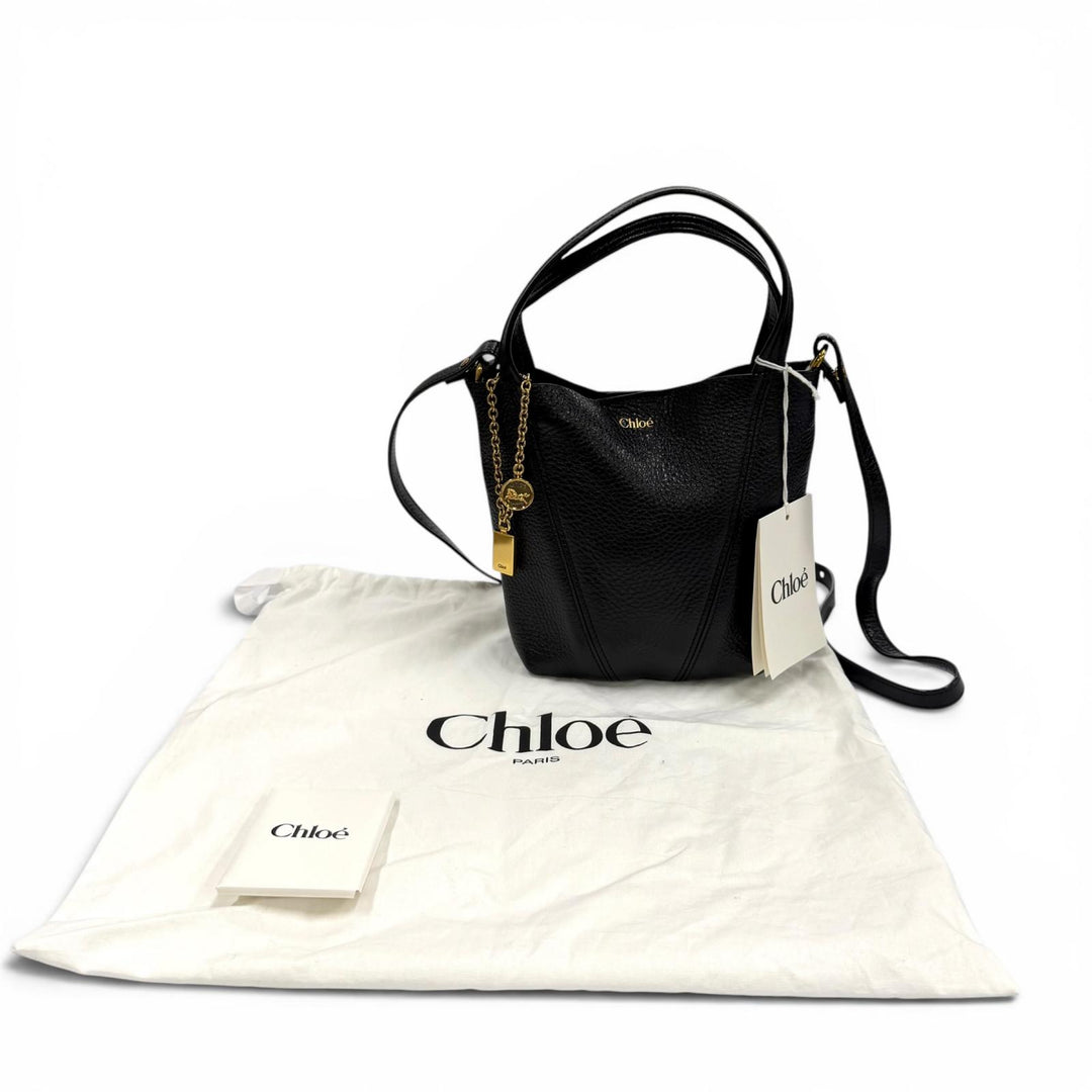 Pristine Chloe Shoulder Bag Spin black leather CHC25Stainless Steel812N84001