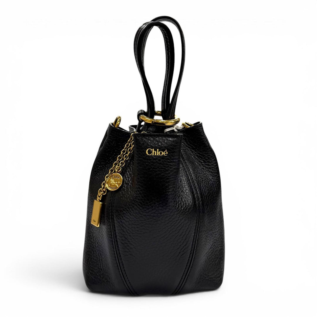 Pristine Chloe Shoulder Bag Spin black leather CHC25Stainless Steel812N84001