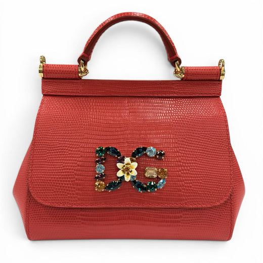 Excellent DOLCE&GABBANA Handbag SICILY Red Calfskin Leather Women