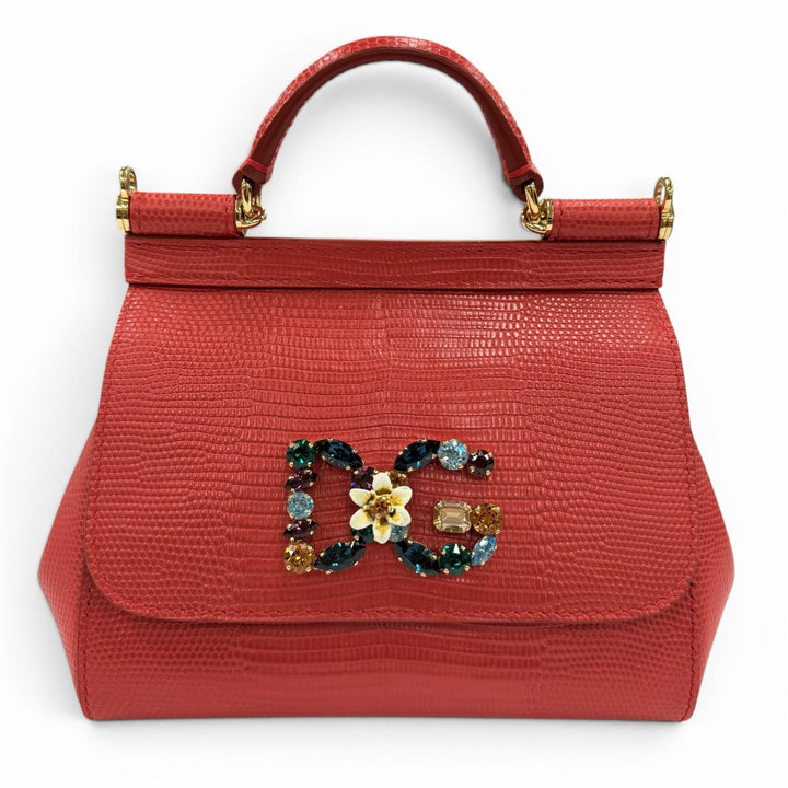 Excellent DOLCE&GABBANA Handbag SICILY Red Calfskin Leather Women