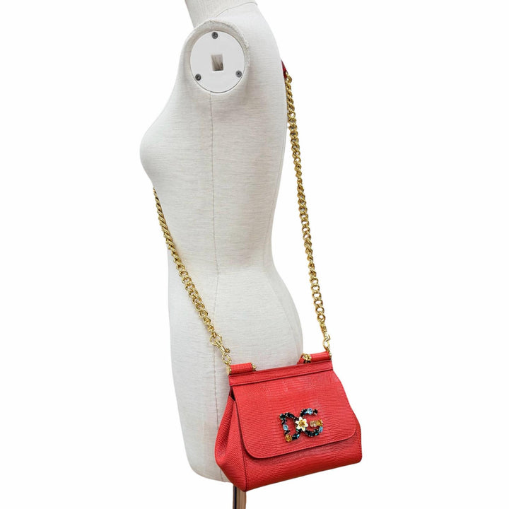 Excellent DOLCE&GABBANA Handbag SICILY Red Calfskin Leather Women