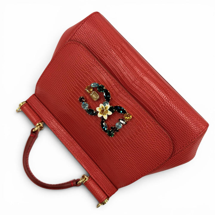 Excellent DOLCE&GABBANA Handbag SICILY Red Calfskin Leather Women