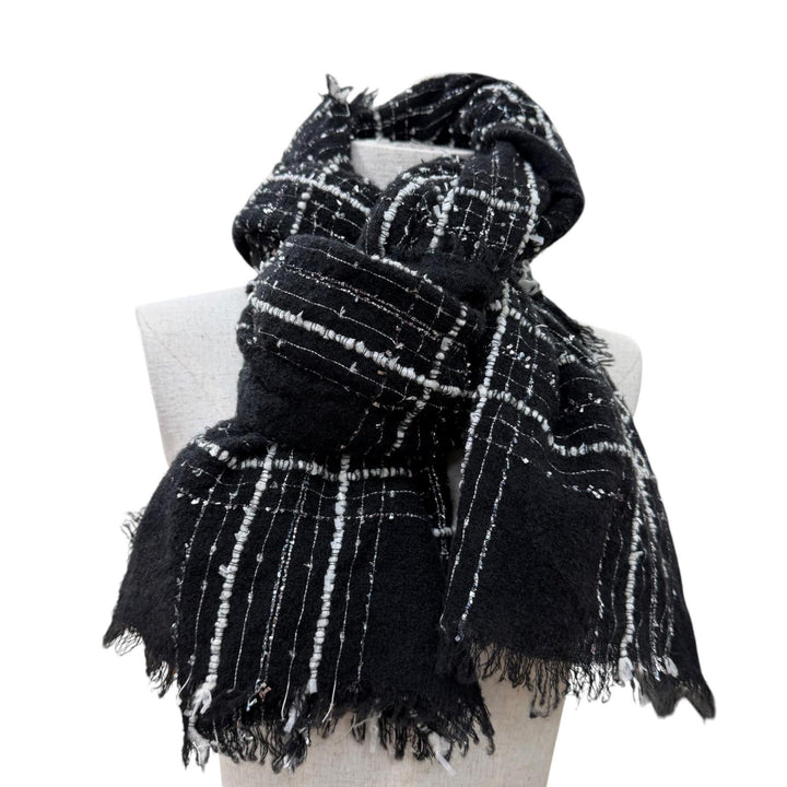 Great CHANEL Stall Cashmere and silk blend COCO Mark ribbon tweed check 23B