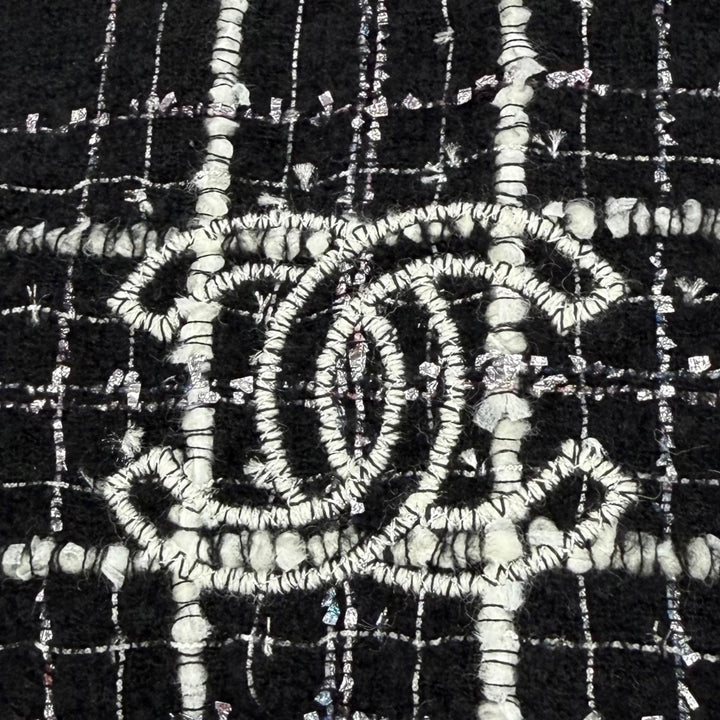 Great CHANEL Stall Cashmere and silk blend COCO Mark ribbon tweed check 23B