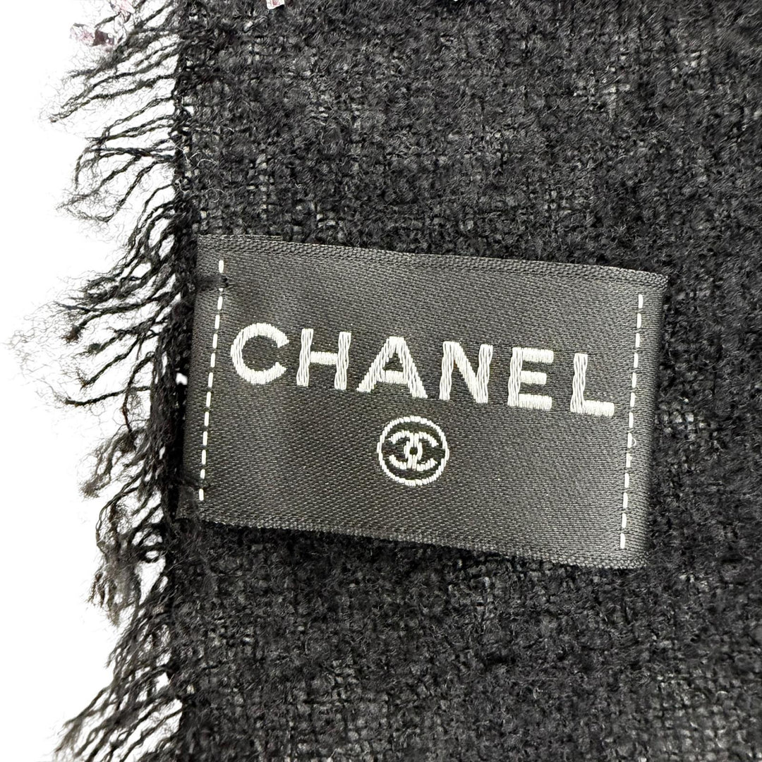 Great CHANEL Stall Cashmere and silk blend COCO Mark ribbon tweed check 23B