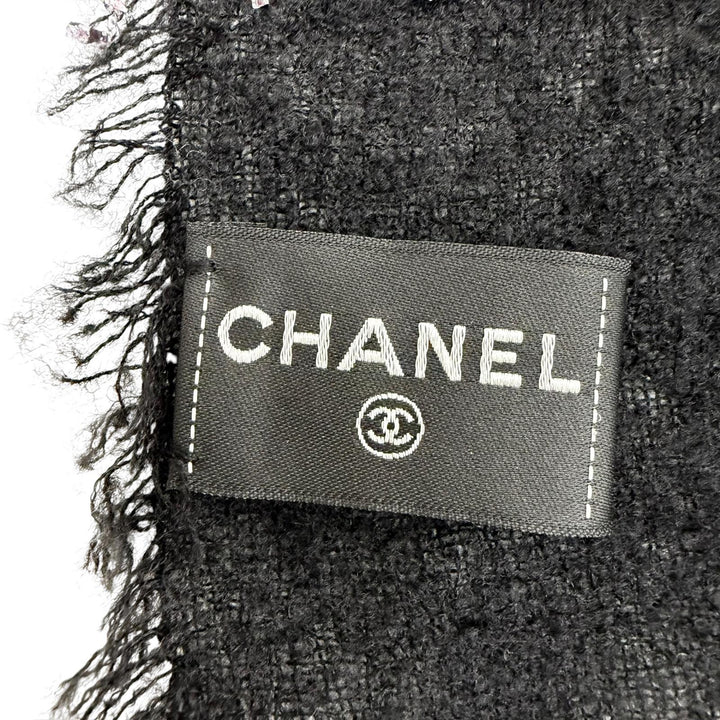 Great CHANEL Stall Cashmere and silk blend COCO Mark ribbon tweed check 23B