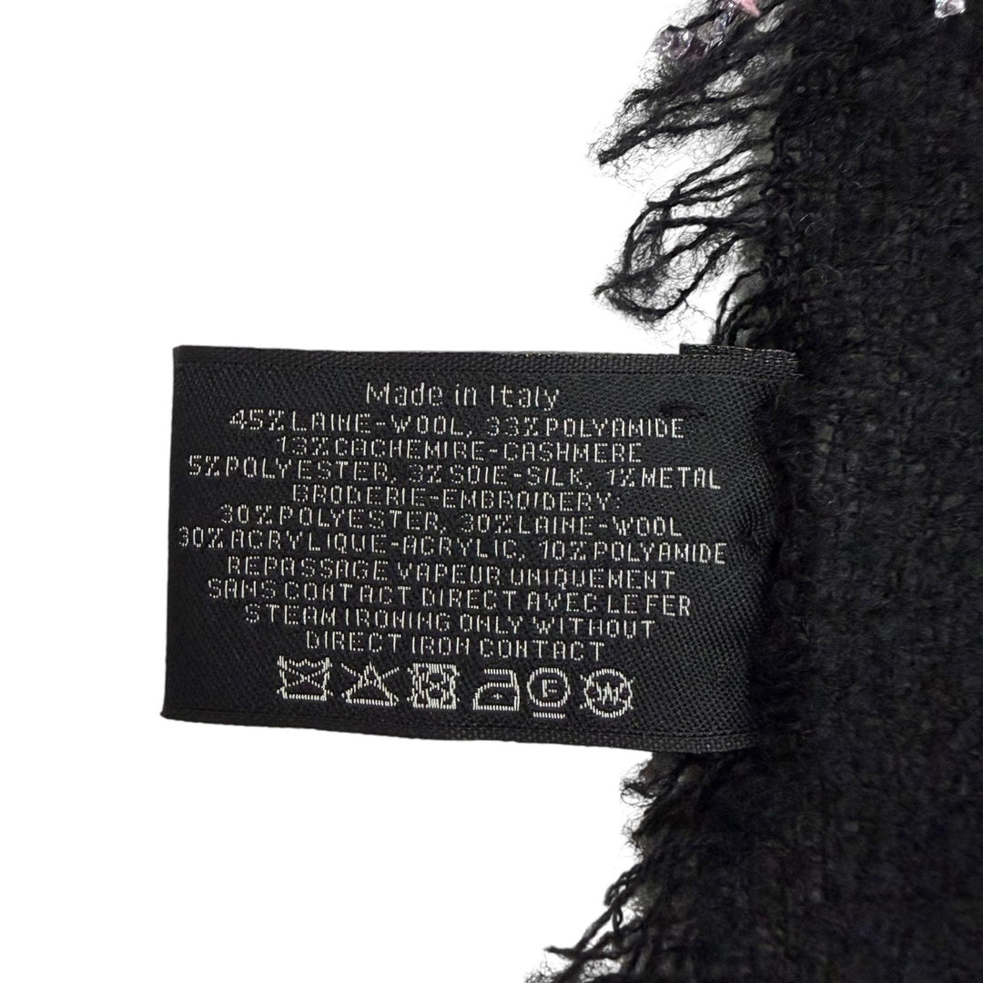 Great CHANEL Stall Cashmere and silk blend COCO Mark ribbon tweed check 23B
