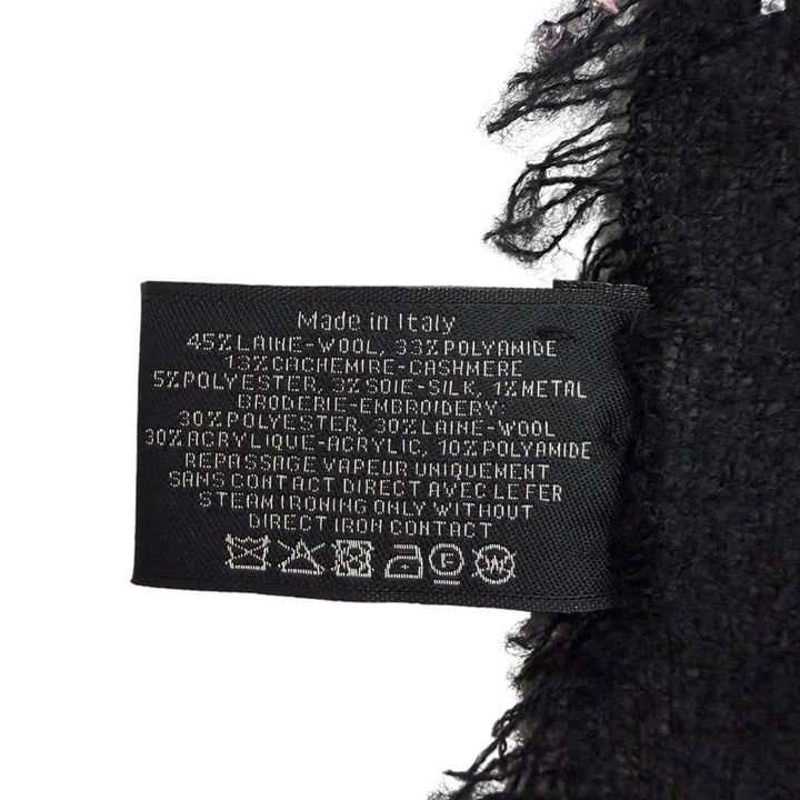 Great CHANEL Stall Cashmere and silk blend COCO Mark ribbon tweed check 23B