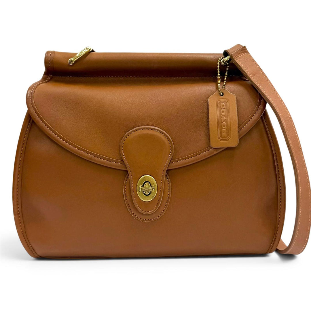 Excellent COACH Shoulder Bag Old Coach 340 Turnlock Glove Leather Brown