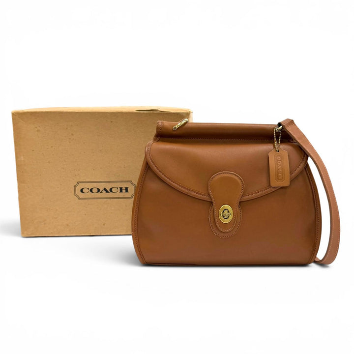 Excellent COACH Shoulder Bag Old Coach 340 Turnlock Glove Leather Brown