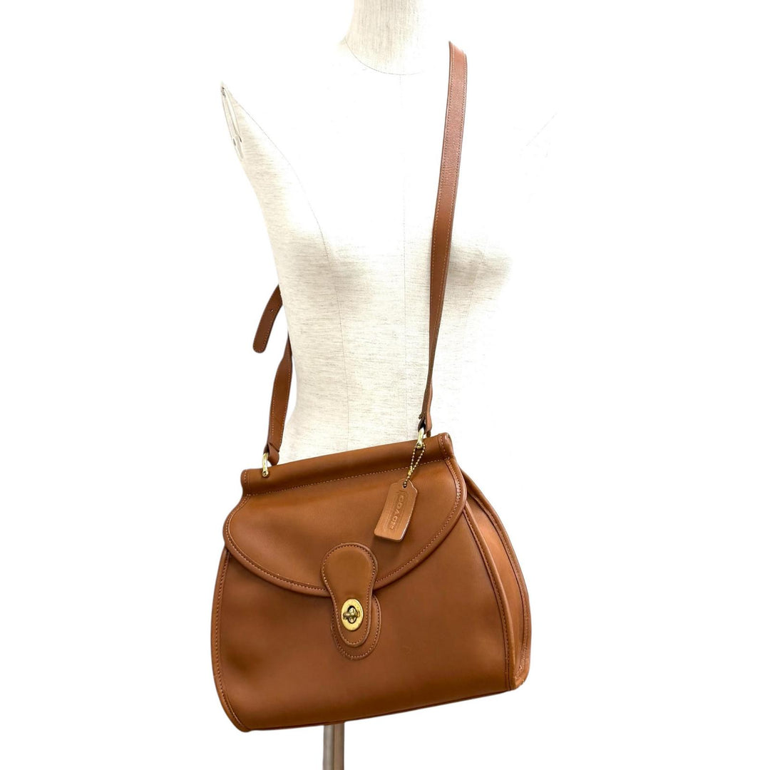 Excellent COACH Shoulder Bag Old Coach 340 Turnlock Glove Leather Brown