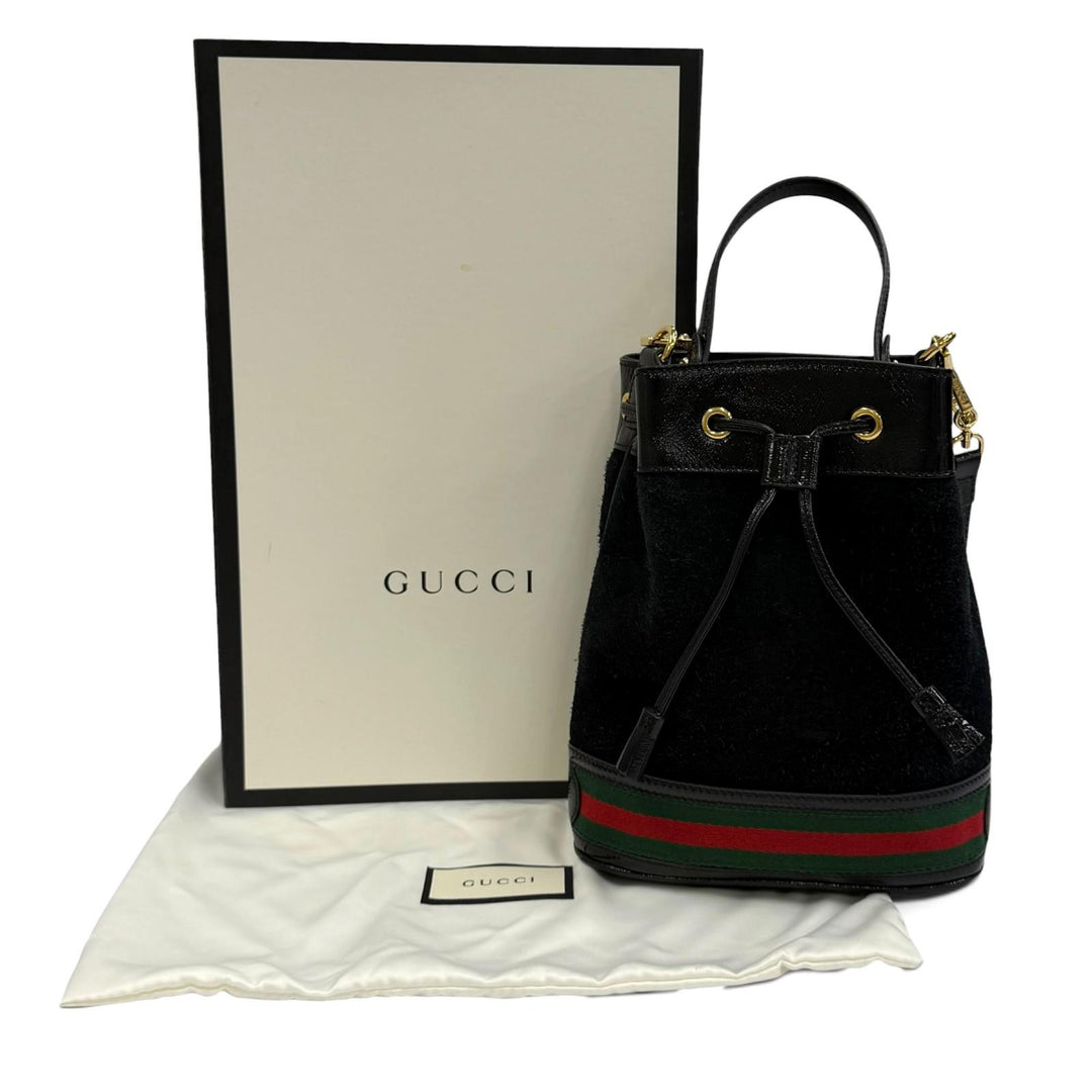 Excellent GUCCI Shoulder Bag black Suede leather Women 550621