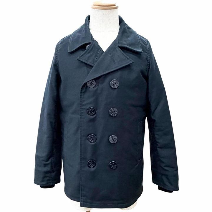 Great IRON HEART pea coat Anchor Button Whipcord Pea Coat Navy cotton mens XS
