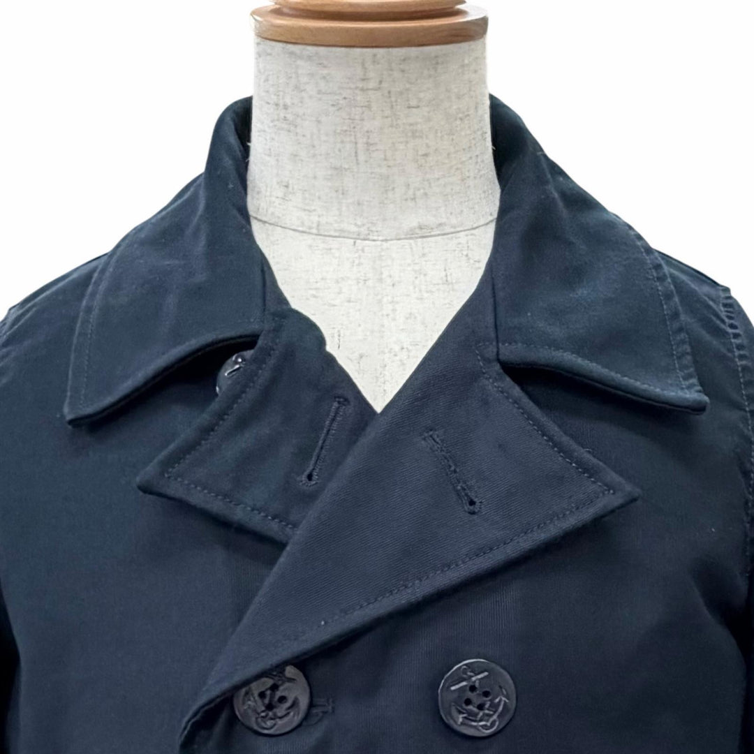 Great IRON HEART pea coat Anchor Button Whipcord Pea Coat Navy cotton mens XS