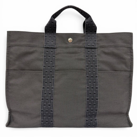 Great HERMES Handbag Her Line MM Serie Metal Canvas Tote Bag gray Women