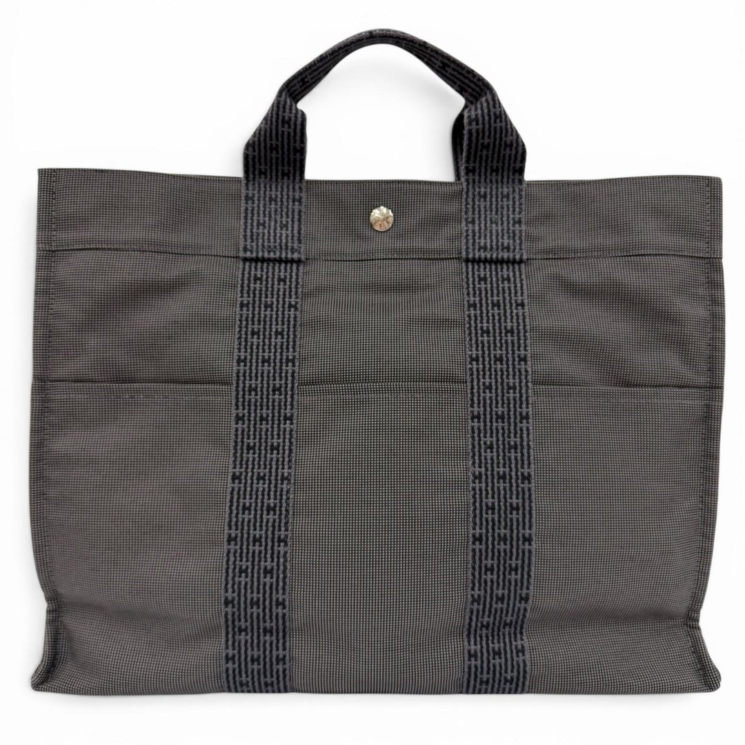 Great HERMES Handbag Her Line MM Serie Metal Canvas Tote Bag gray Women