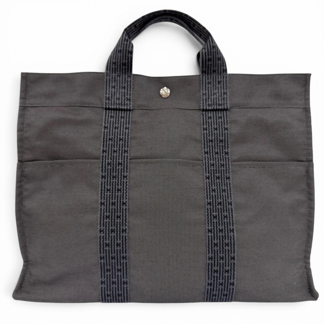 Great HERMES Handbag Her Line MM Serie Metal Canvas Tote Bag gray Women