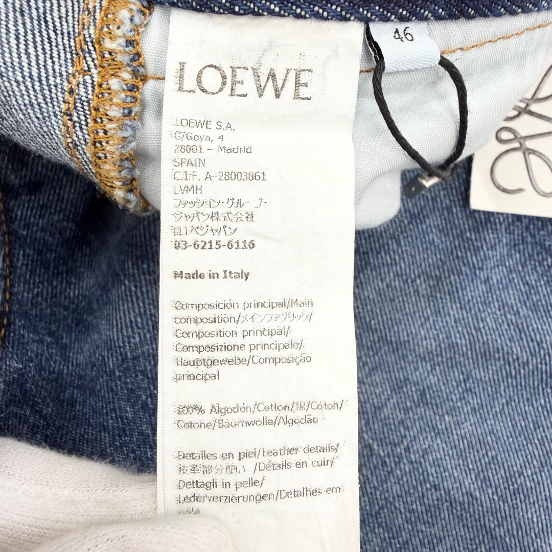Excellent LOEWE Denim pants ASYMMETRIC JE DENIM Logo leather patch 46 H526Y11X59
