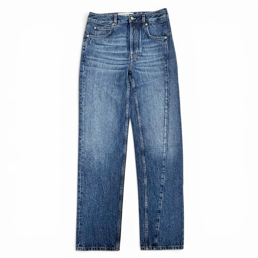Excellent LOEWE Denim pants ASYMMETRIC JE DENIM Logo leather patch 46 H526Y11X59