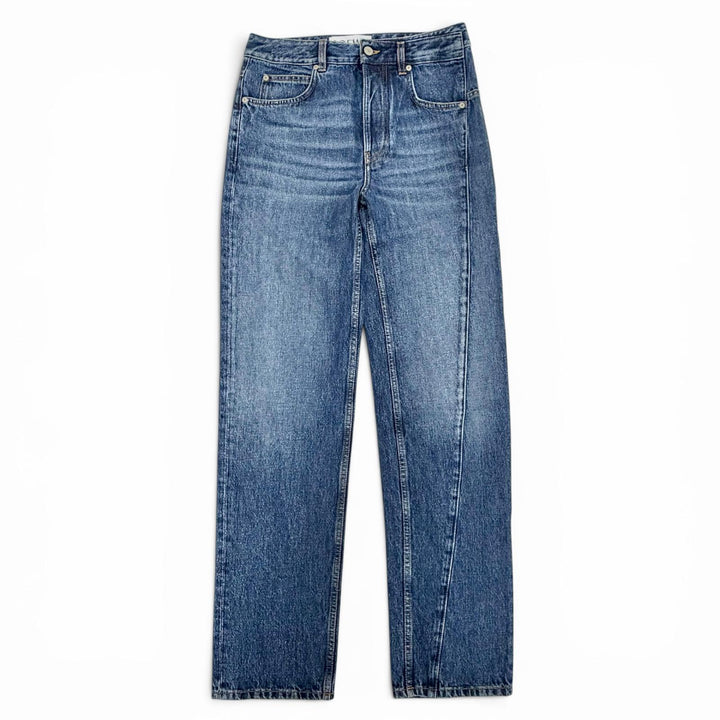 Excellent LOEWE Denim pants ASYMMETRIC JE DENIM Logo leather patch 46 H526Y11X59