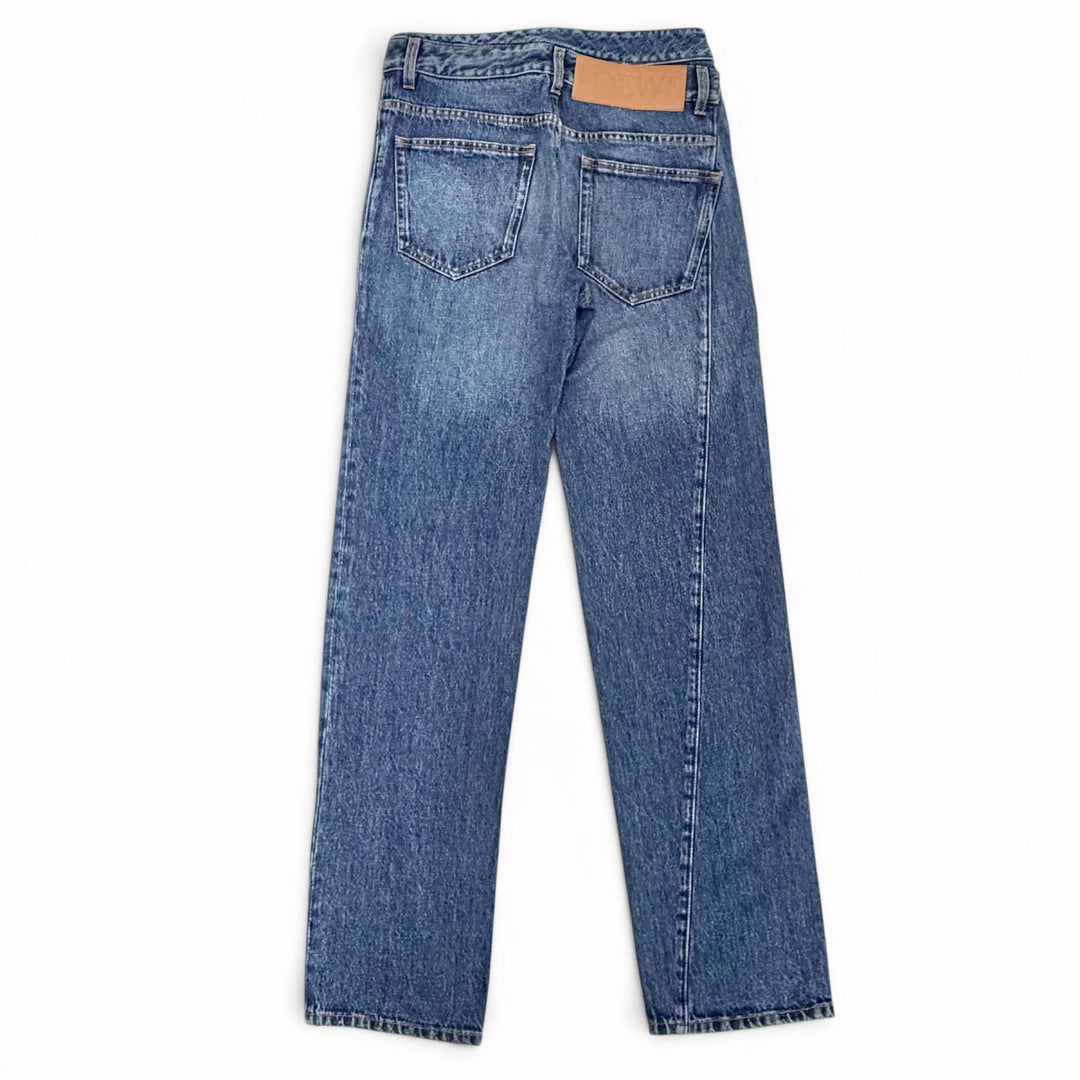 Excellent LOEWE Denim pants ASYMMETRIC JE DENIM Logo leather patch 46 H526Y11X59