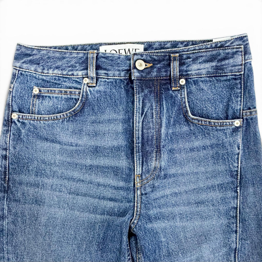 Excellent LOEWE Denim pants ASYMMETRIC JE DENIM Logo leather patch 46 H526Y11X59