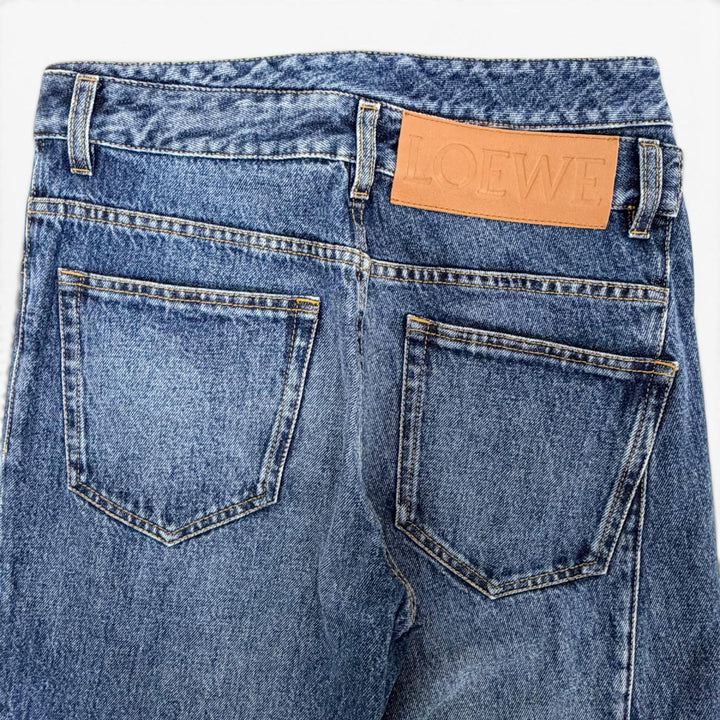 Excellent LOEWE Denim pants ASYMMETRIC JE DENIM Logo leather patch 46 H526Y11X59