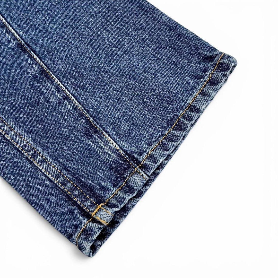 Excellent LOEWE Denim pants ASYMMETRIC JE DENIM Logo leather patch 46 H526Y11X59