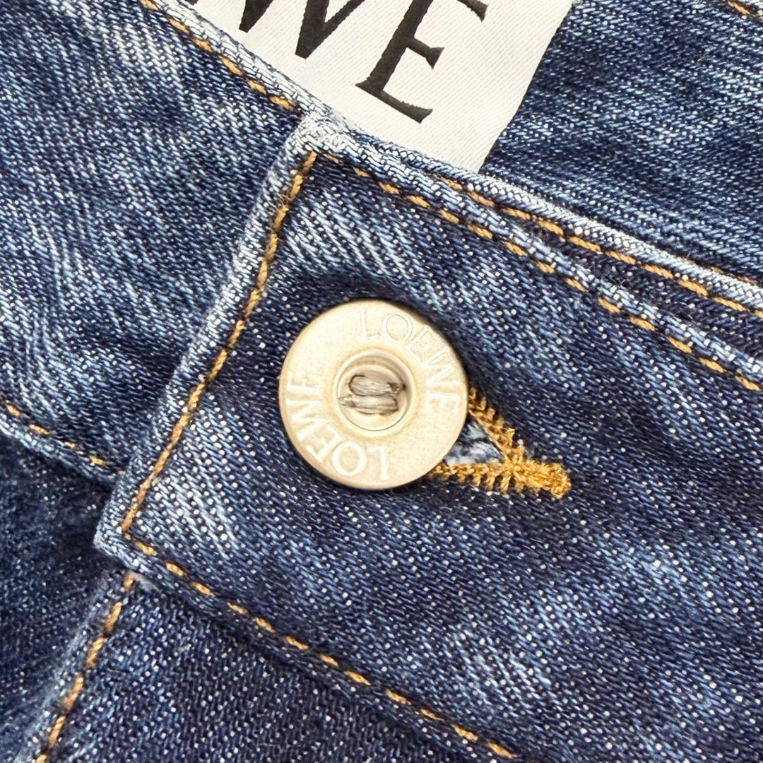 Excellent LOEWE Denim pants ASYMMETRIC JE DENIM Logo leather patch 46 H526Y11X59