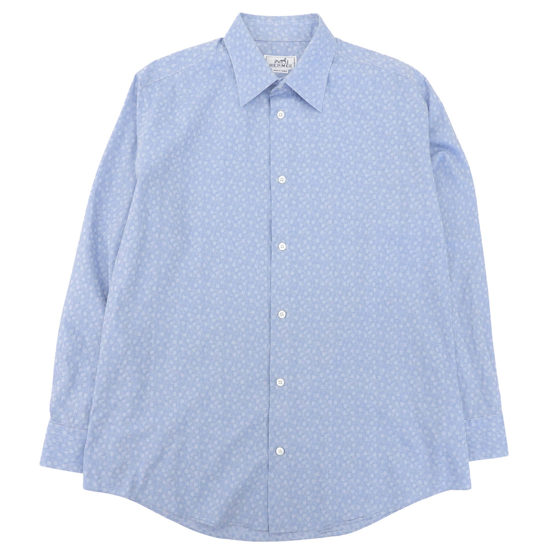 Great HERMES Long sleeve shirt Serie button total pattern Light blue cotton 42