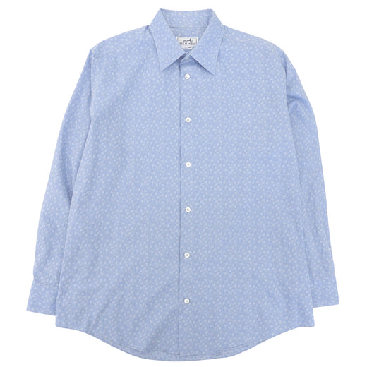 Great HERMES Long sleeve shirt Serie button total pattern Light blue cotton 42
