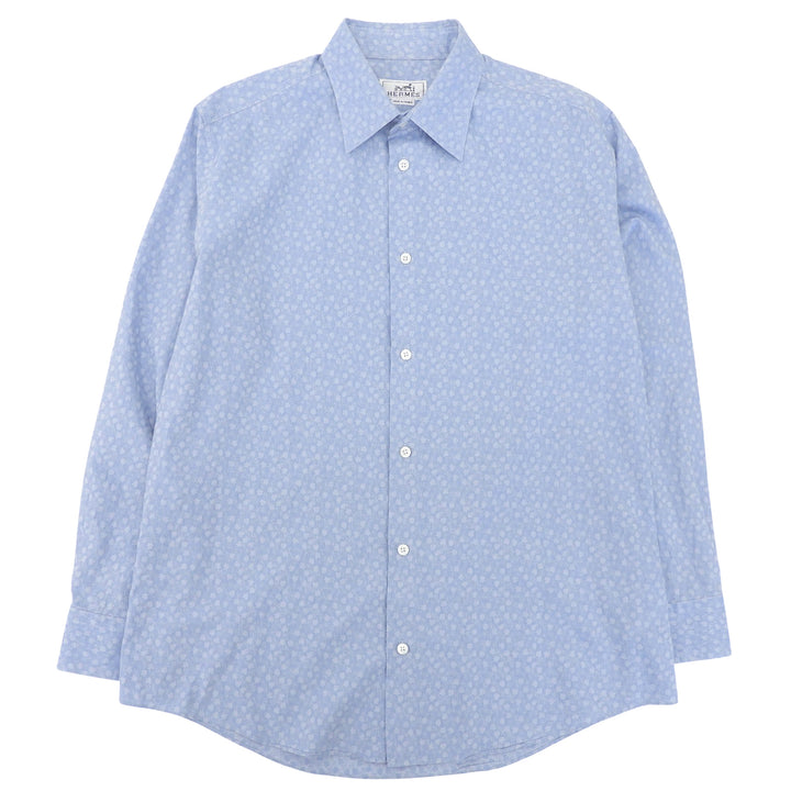 Great HERMES Long sleeve shirt Serie button total pattern Light blue cotton 42