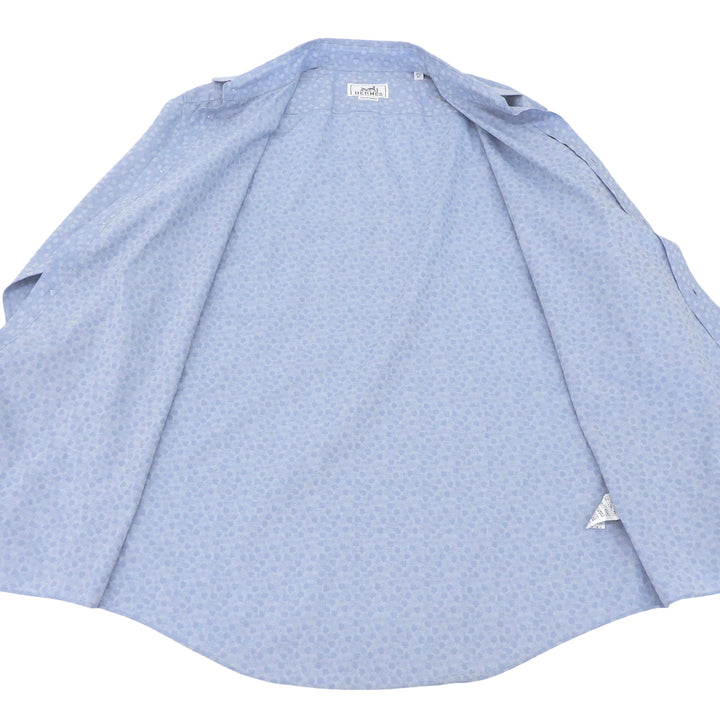 Great HERMES Long sleeve shirt Serie button total pattern Light blue cotton 42